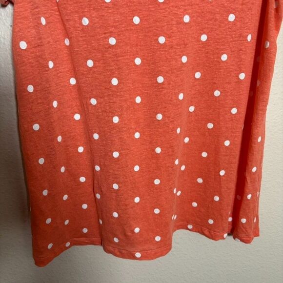 Loft T-Shirt Women's Small Orange Polka Dot Short Sleeve Ruffle Linen Top - Picture 3 of 8